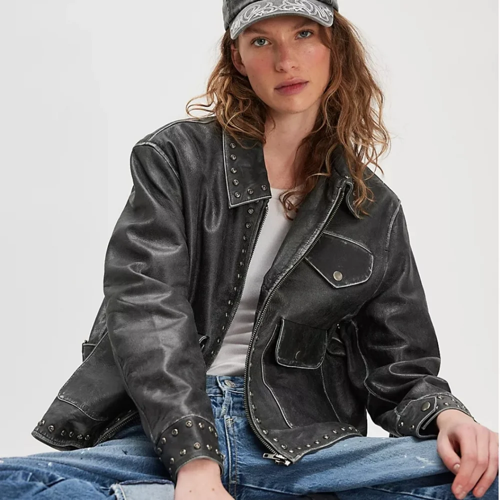 Nwt Found Black Leather Moto Jacket BRAND NEW WITH TAGS - Picture 1 of 9